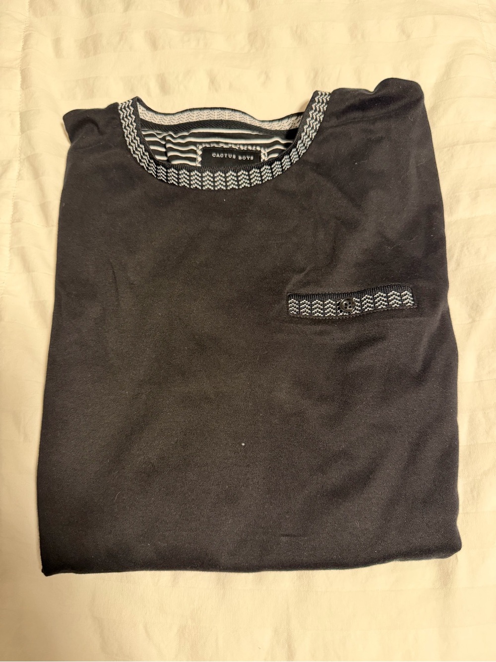 Cactus Black Crewneck Sweater with Patterned Trim